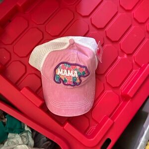 Pink 'MAMA' Floral Bear Patch Trucker Hat